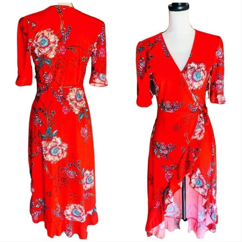 NWT! HAUTE PROJECT LA RED FLORAL HI-LOW WRAP DRESS